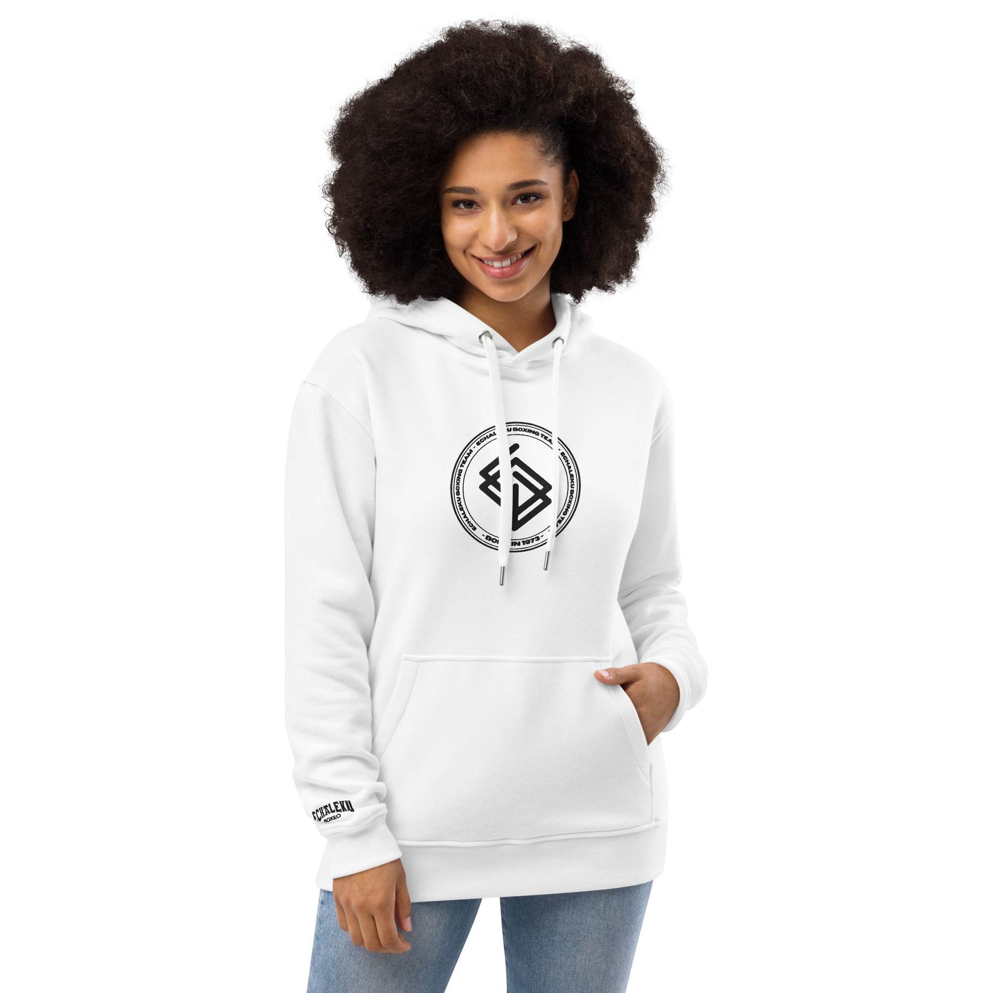 Sudadera bordada capucha Mujer Casual Echaleku Boxing Team Blanco y Negro - Echaleku Boxeo
